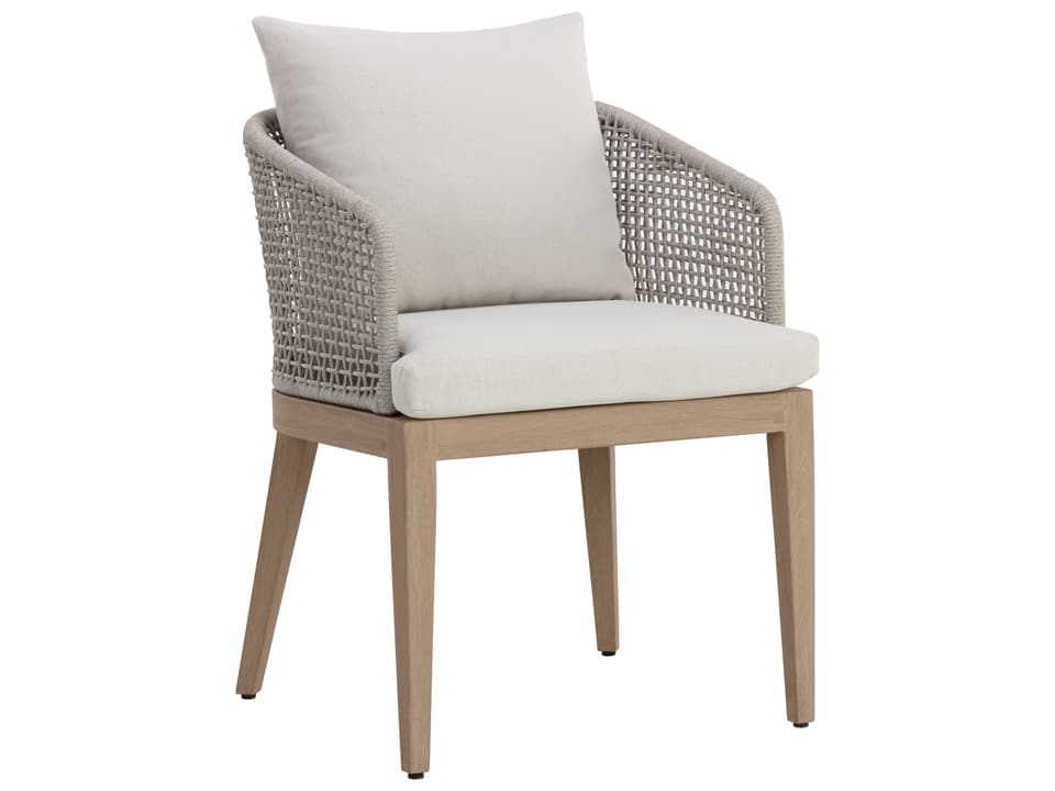 Capri Teak Wood Dining Arm Chair with Greymix Weave in Palazzo Cream