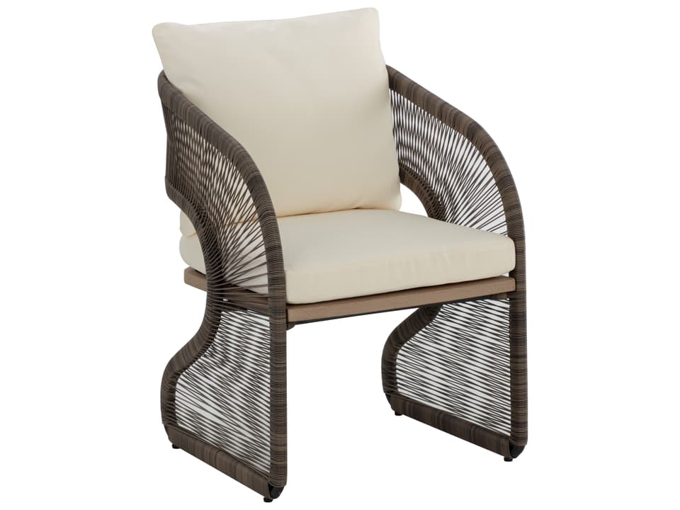Toulon Dining Arm Chair with Olefin Cushion and Dark Grey Aluminum Frame