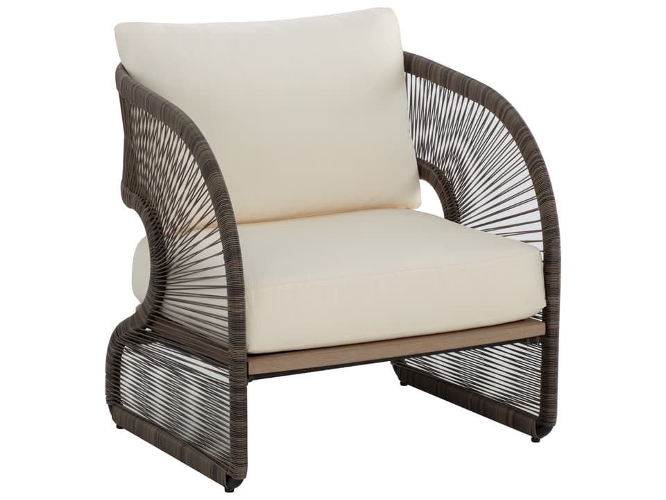 Toulon Lounge Chair with Teak Wood and Wicker in Stinson Cream