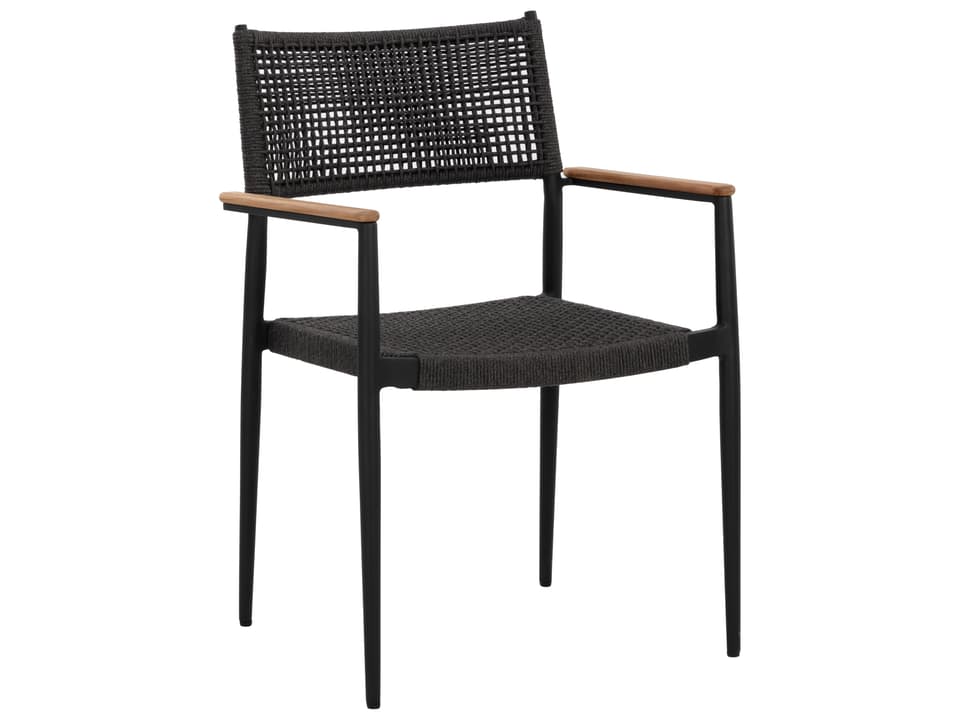Nava Stackable Dining Arm Chair with Teak Arms in Black
