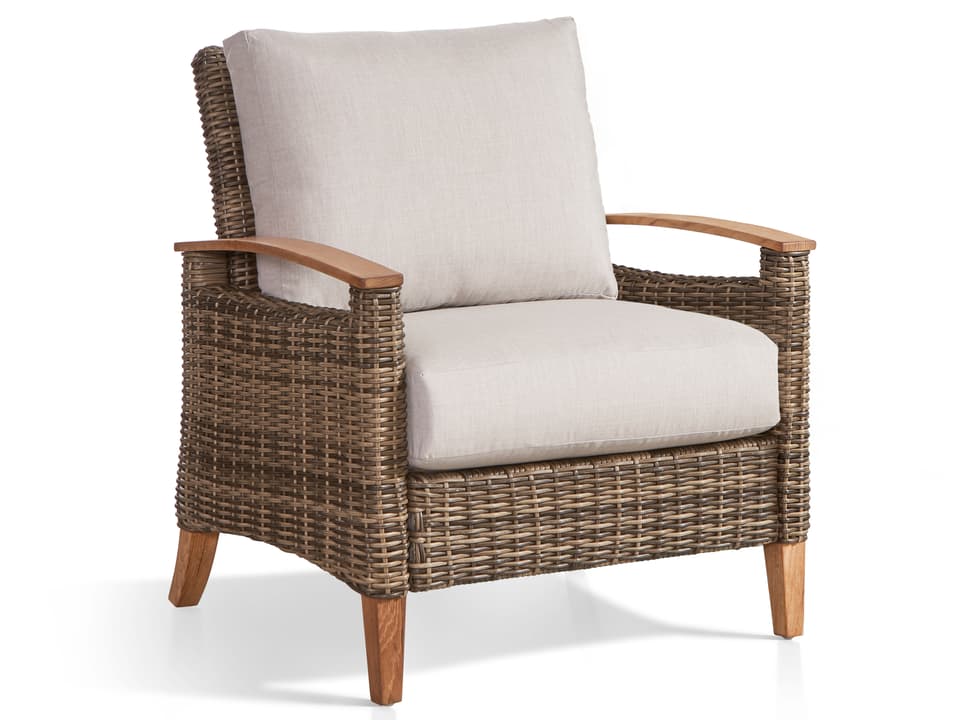 Payton Outdoor Lounge Chair Handwoven All-Weather Wicker Teak Accents Boulder Finish