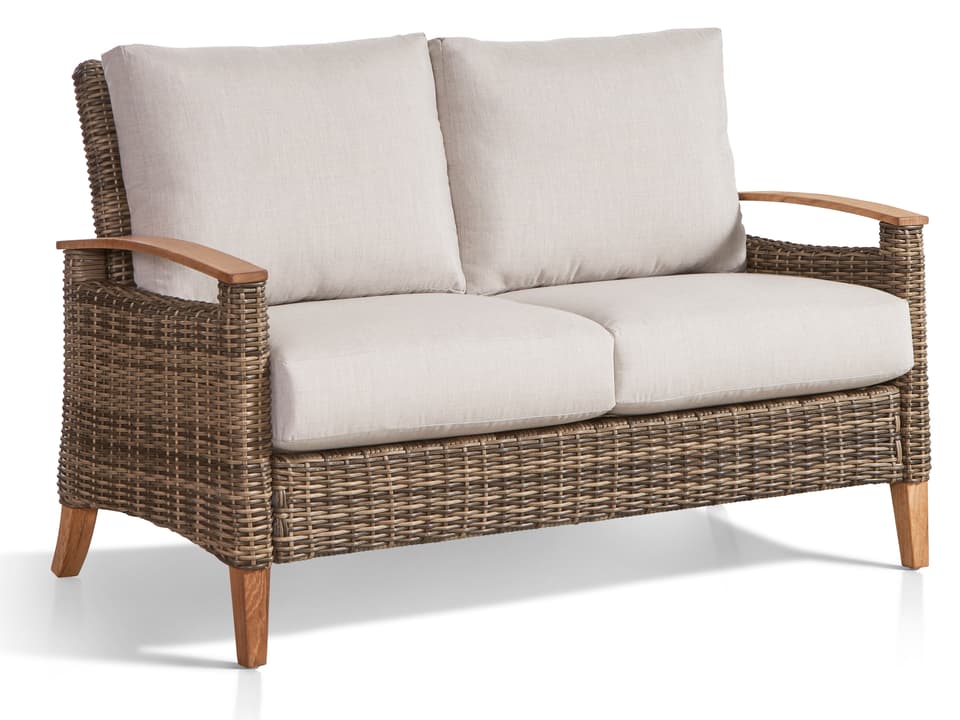 Payton 2-Seat Outdoor All-Weather Wicker Loveseat with Teak Accents