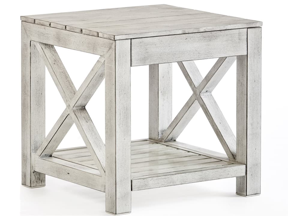Farlowe Square Aluminum Wicker End Table in Brushed White