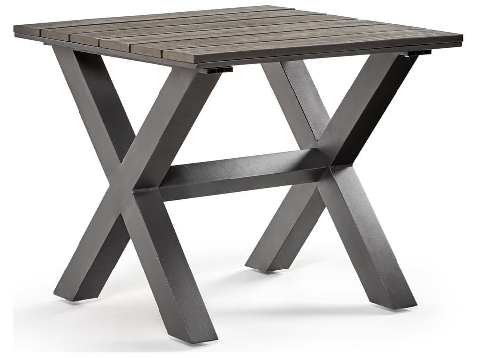 Kingston X-Base Aluminum Square End Table with Poly Top in Gunmetal
