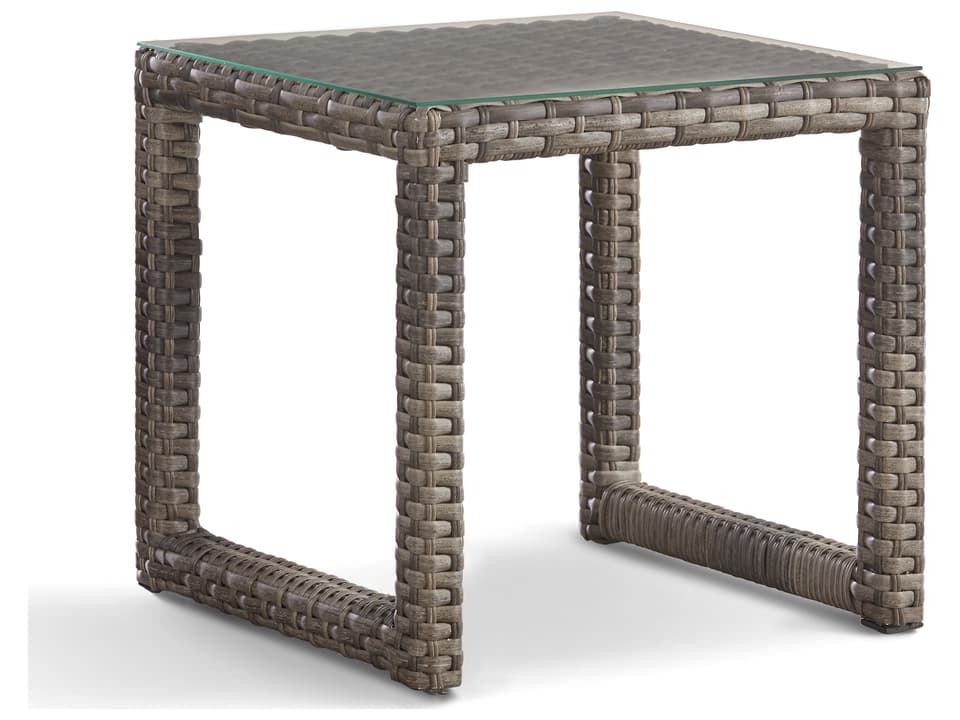 New Java Wicker Square End Table with Glass Top in Sandstone