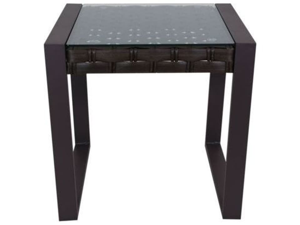 Cambridge Aluminum Wicker Square Glass Top Outdoor Patio End Table