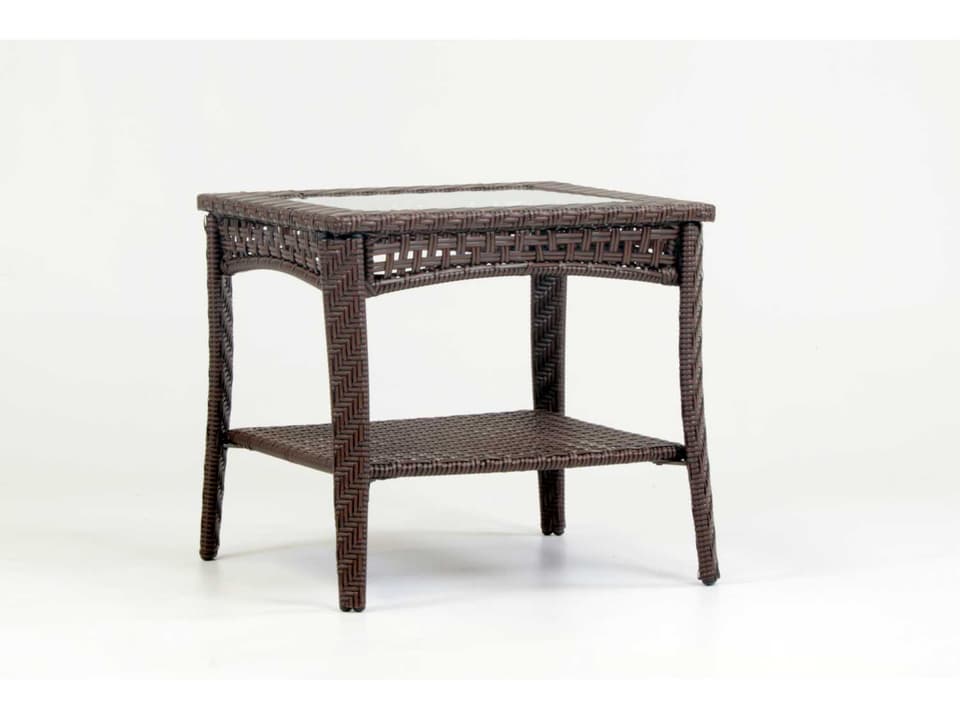 Martinique Rectangular Wicker Glass Top End Table in Spice Island