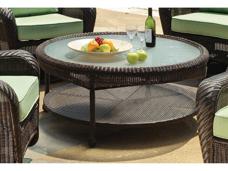 Key West Round Outdoor Chat Table Wicker with Glass Top