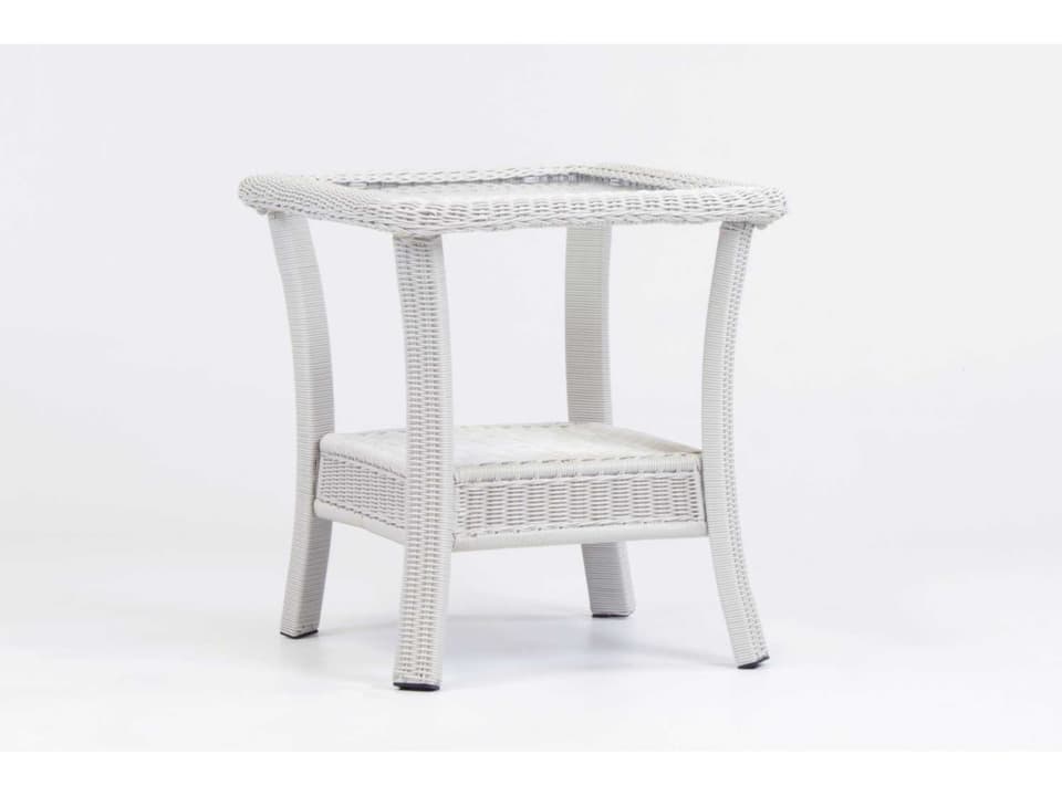 Monaco Square Glass Top End Table in Rustic White