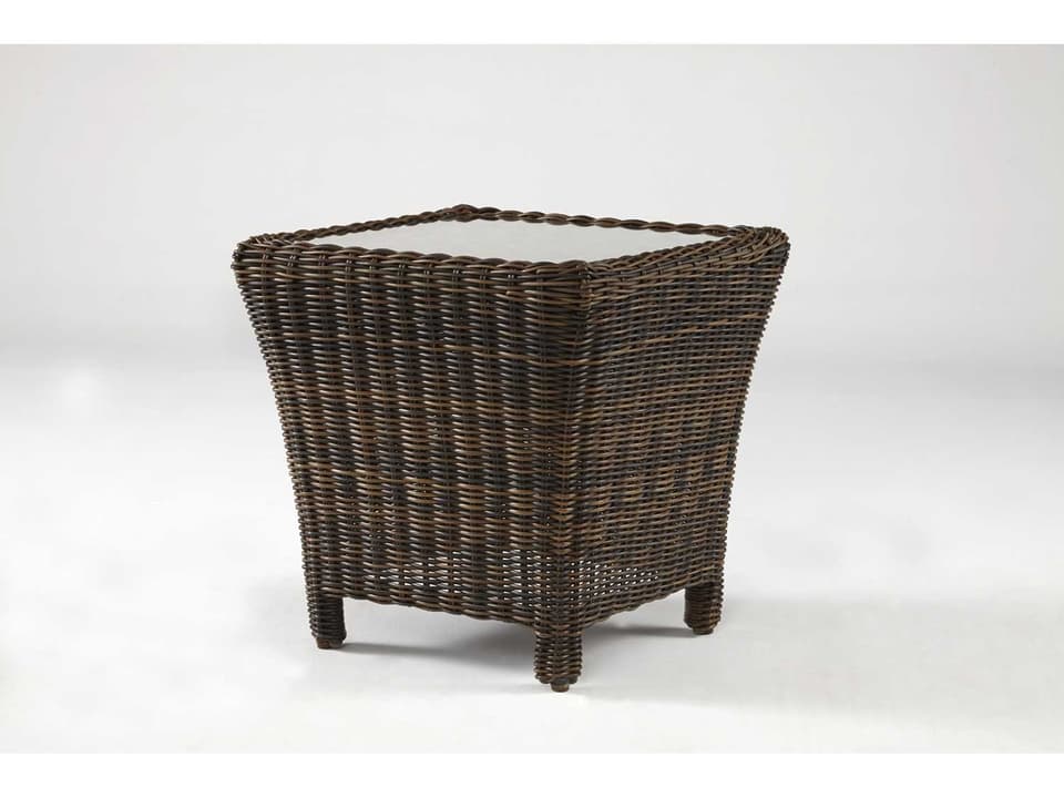 Del Ray Wicker Chestnut Square Glass End Table