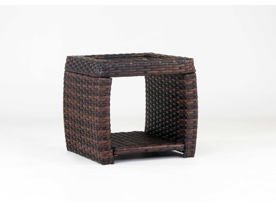Huntington Hazelnut Wicker Rectangular Glass Top Patio End Table