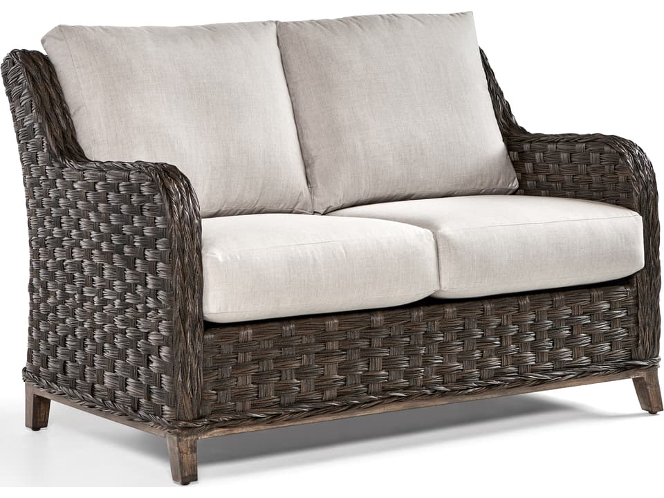 Grand Isle Quick Ship Wicker Cushion Loveseat in Dark Caramel