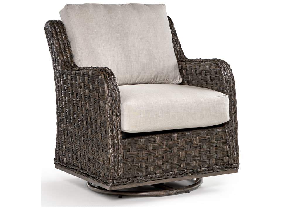 Grand Isle Quick Ship Wicker Swivel Glider Lounge Chair in Dark Caramel