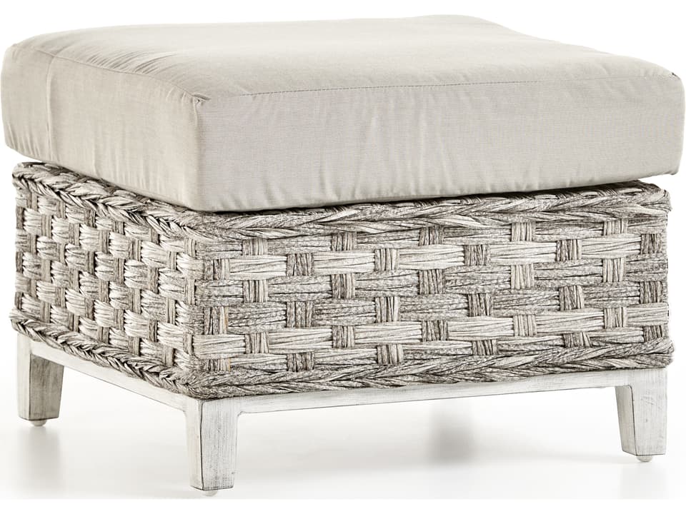 Grand Isle Wicker Cushion Ottoman in Soft Granite