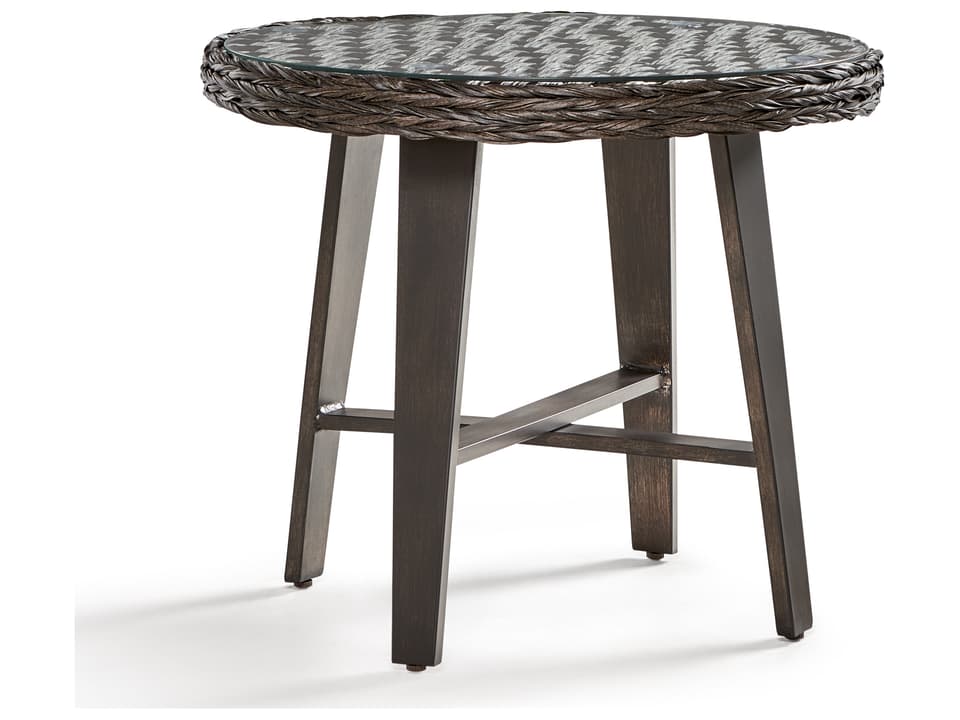 Grand Isle Round End Table with Glass Top in Dark Caramel