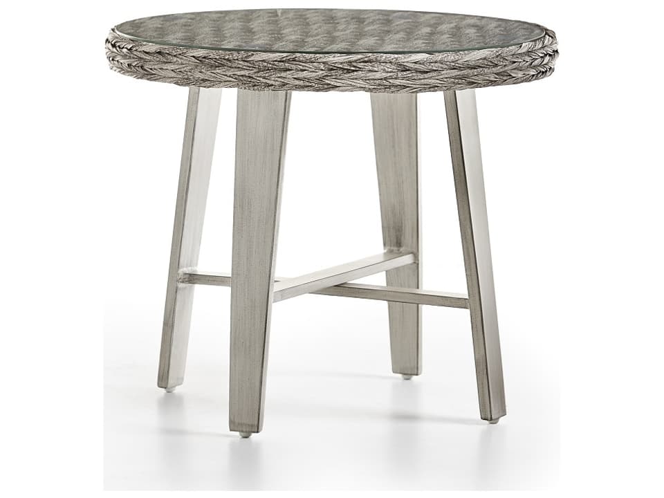 Grand Isle Round Wicker End Table in Soft Granite