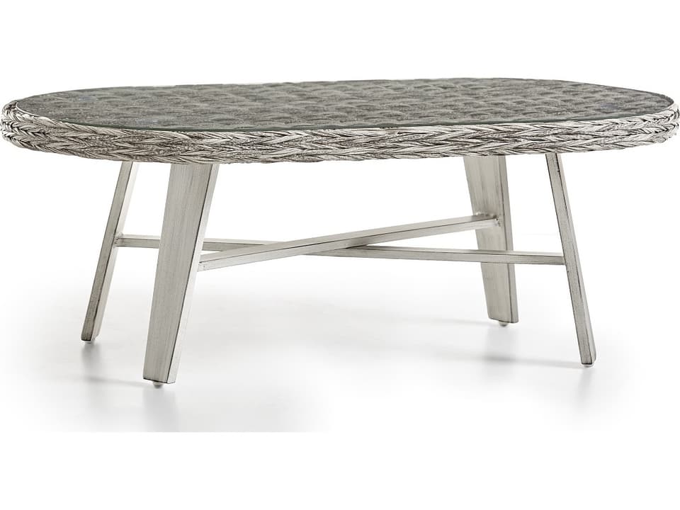 Grand Isle Wicker Oval Coffee Table with Glass Top