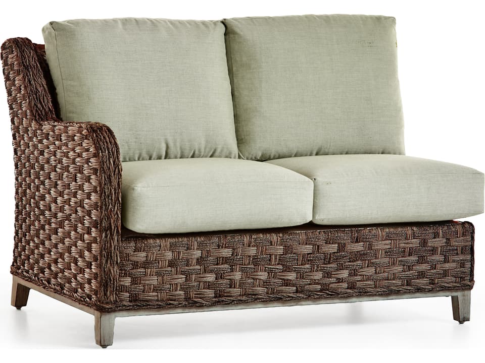 Grand Isle Wicker Left Arm Loveseat with Cushions in Dark Caramel