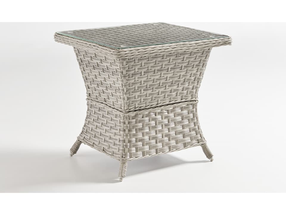 Mayfair Quick Ship Wicker Square End Table with Glass Top in Pebble Gray