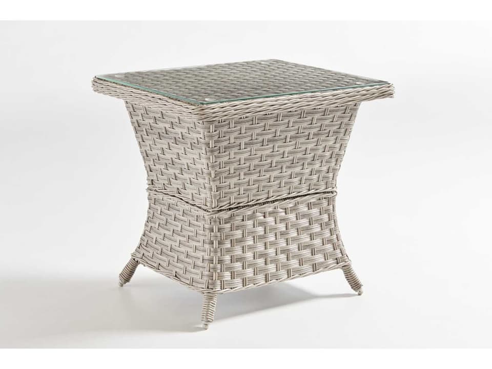 Mayfair Rectangular Wicker Glass Top End Table in Pebble