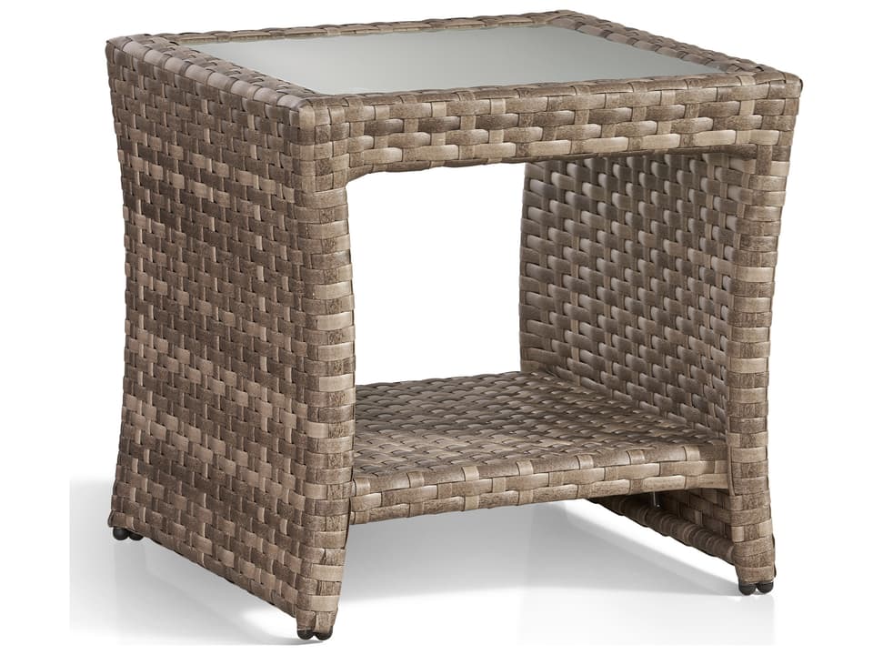 Driftwood Bay Square End Table with Glass Top in Warm Neutral