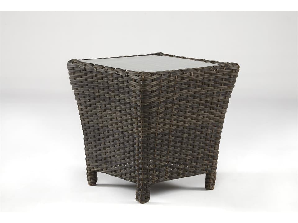 Panama Wicker Square End Table with Tempered Glass Top in Charcoal Brown