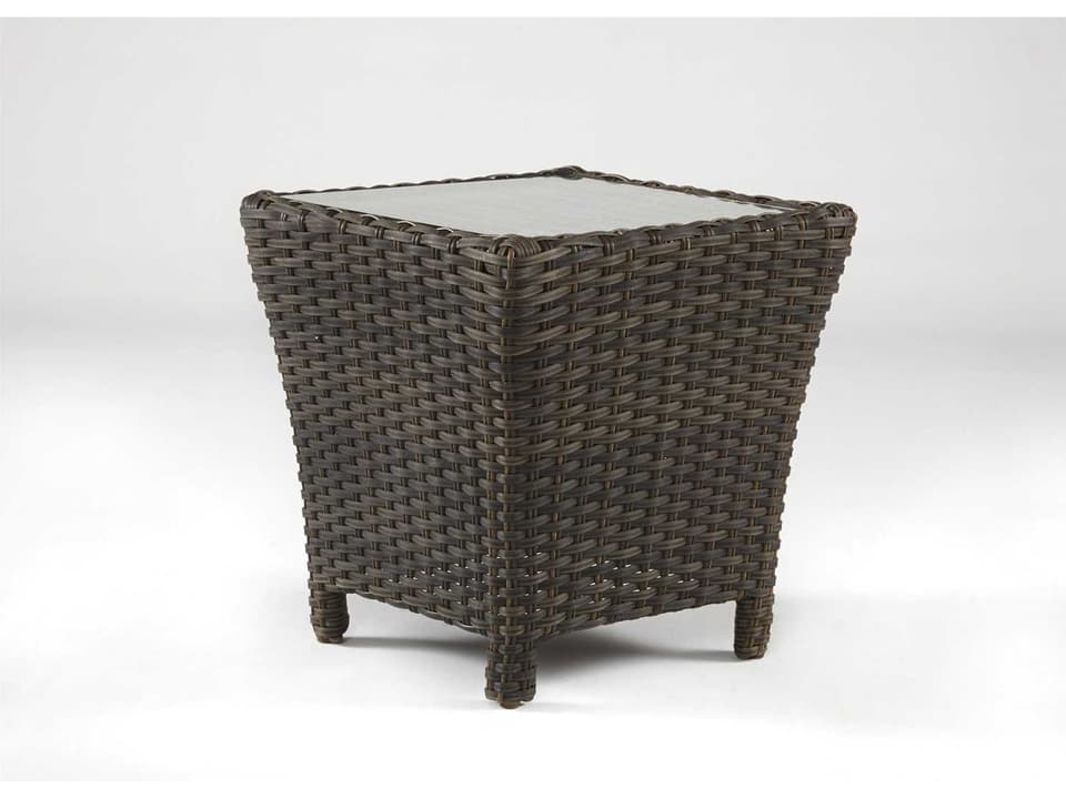 Panama Wicker Square Glass Top End Table in Charcoal Brown