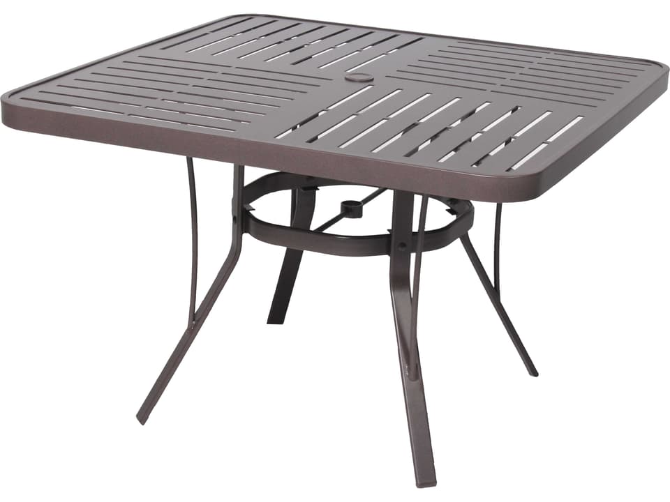 Slat 42-Inch Square Aluminum Dining Table with Umbrella Hole