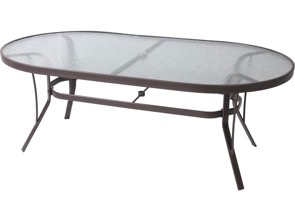 76x42 Inch Oval Aluminum Dining Table with Glass Top