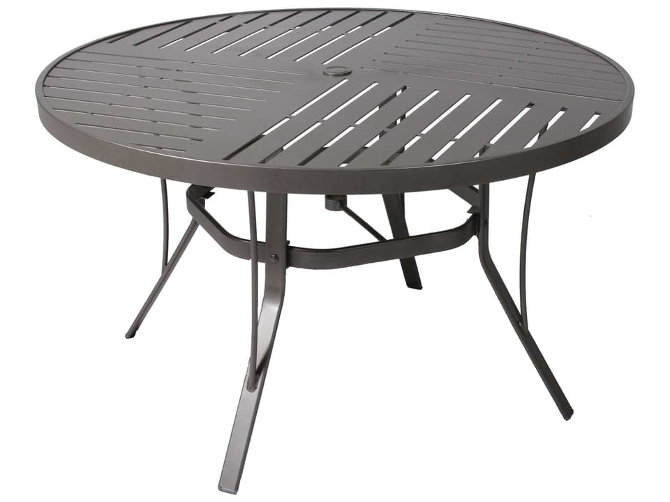 Slat 48-Inch Round Aluminum Dining Table with Umbrella Hole