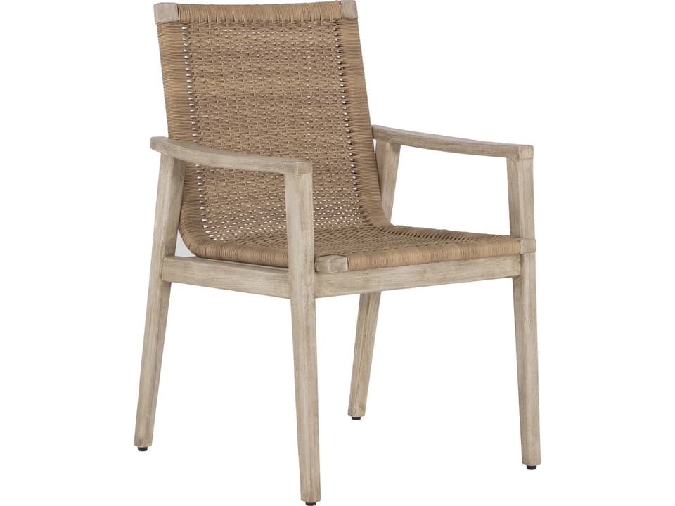 Pointe Teak and N-Dura Wicker Dining Armchair in Oyster Teak Natural