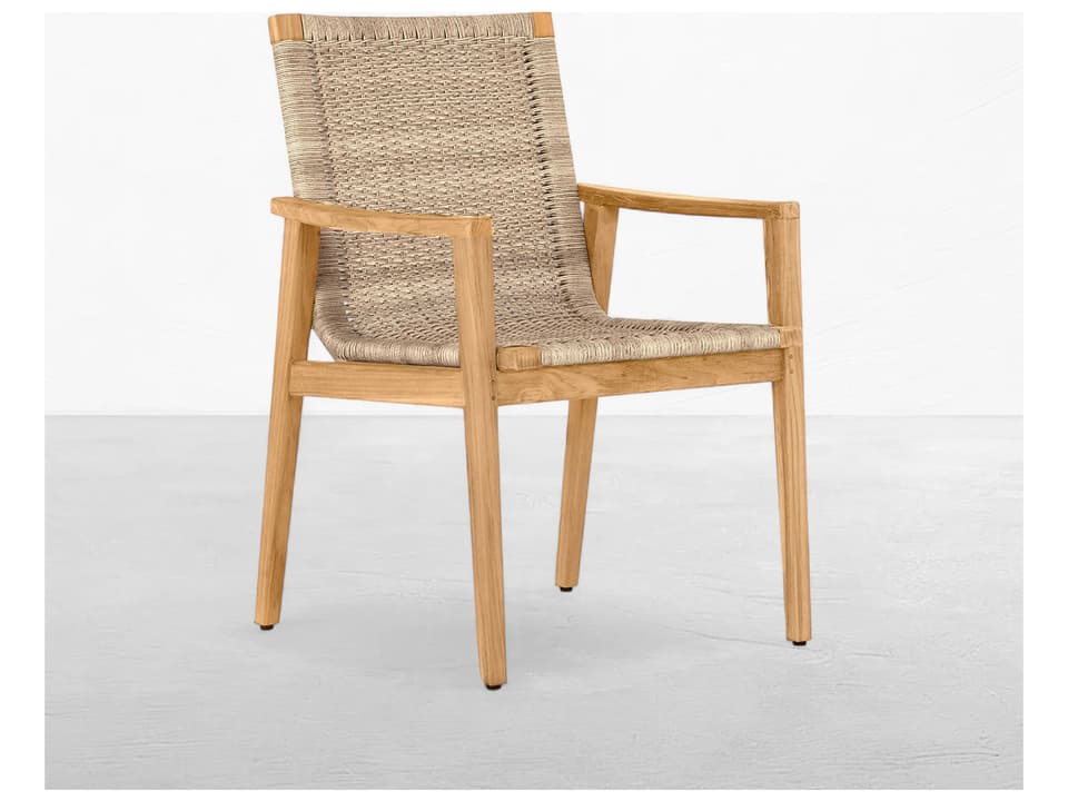 Pointe Teak and N-Dura Wicker Dining Arm Chair in Natural