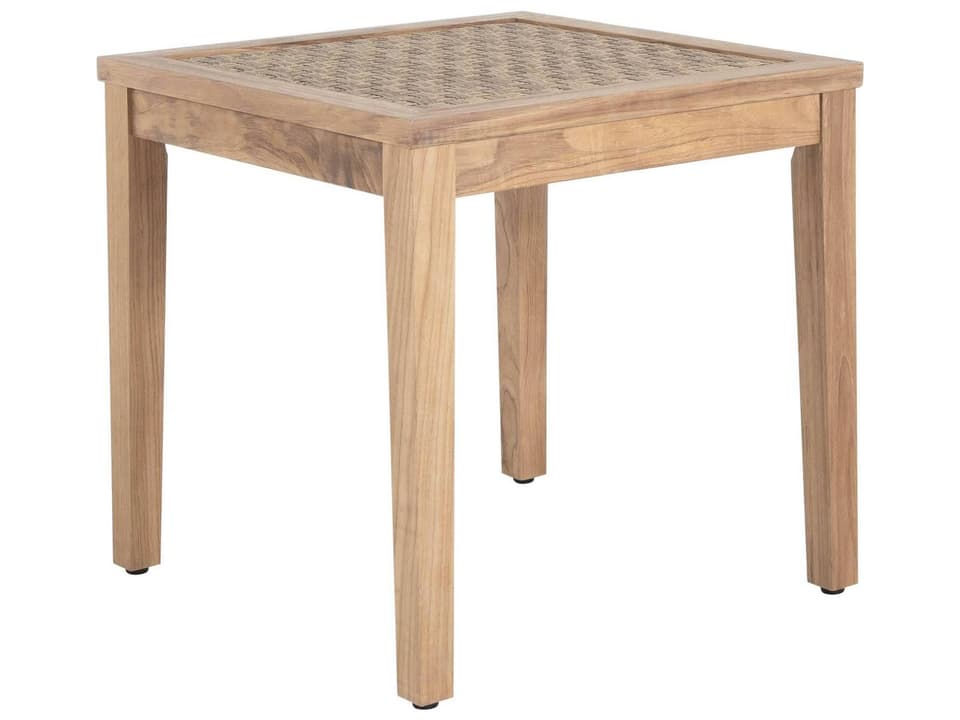 Savannah Teak Square End Table with Wicker Top in Natural
