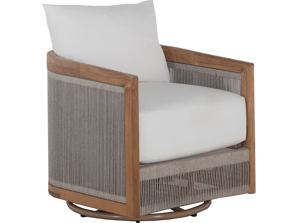 Avalon Teak Swivel Lounge Chair with Olefin Rope and Cushions