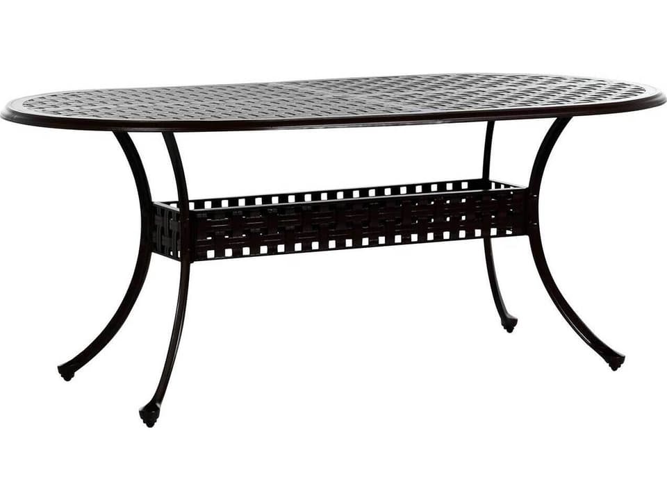 Double Lattice 84-Inch Oval Cast Aluminum Dining Table with Umbrella Hole