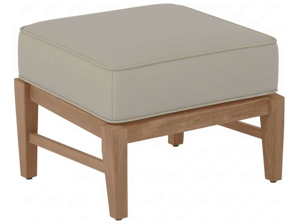 Croquet Teak Ottoman with Linen Dove Cushion