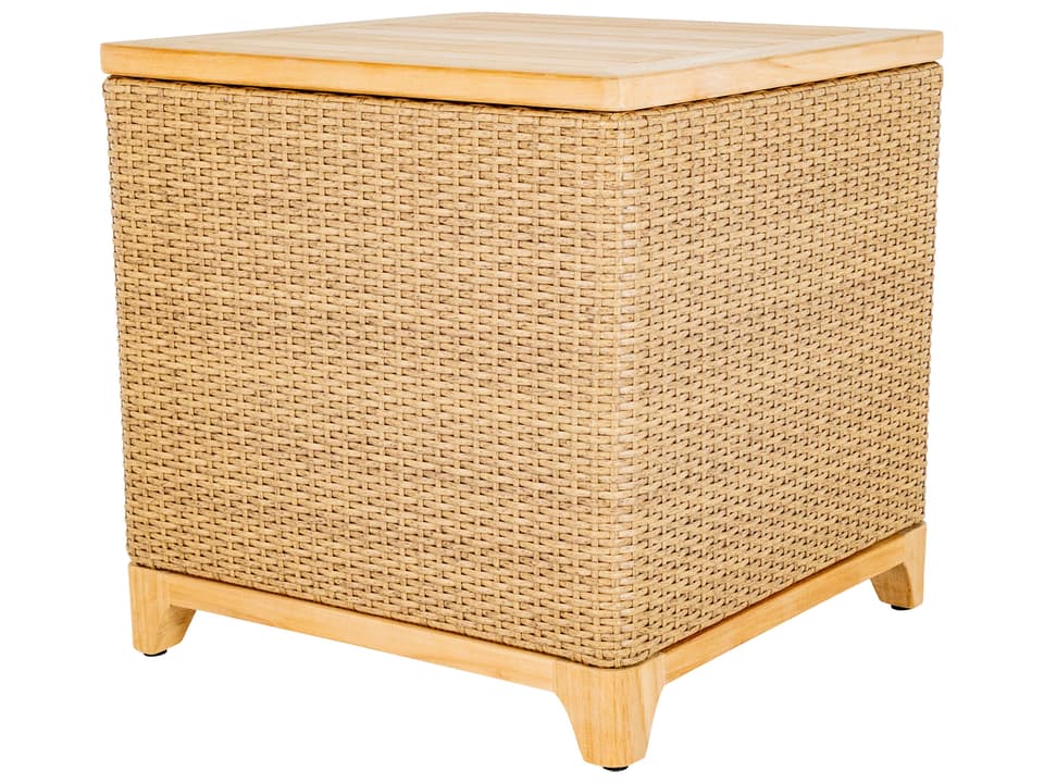 Chesapeake Square Teak Wicker Storage End Table in Natural Teak and Raffia