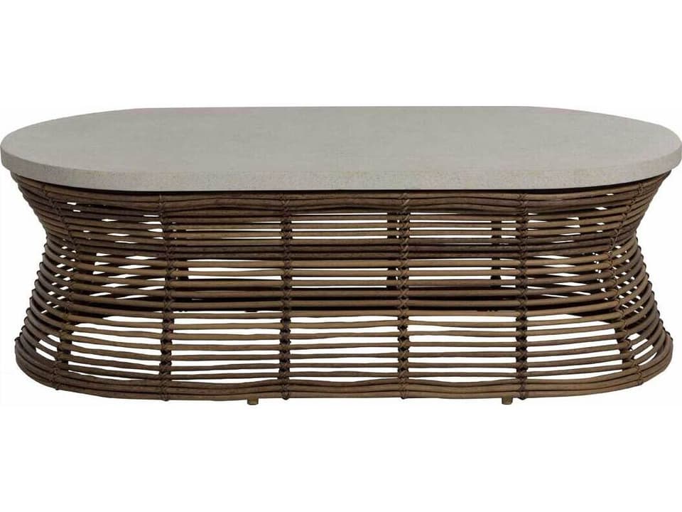 Harris Wicker Oval Coffee Table with Superstone Top in Onyx and Travertine