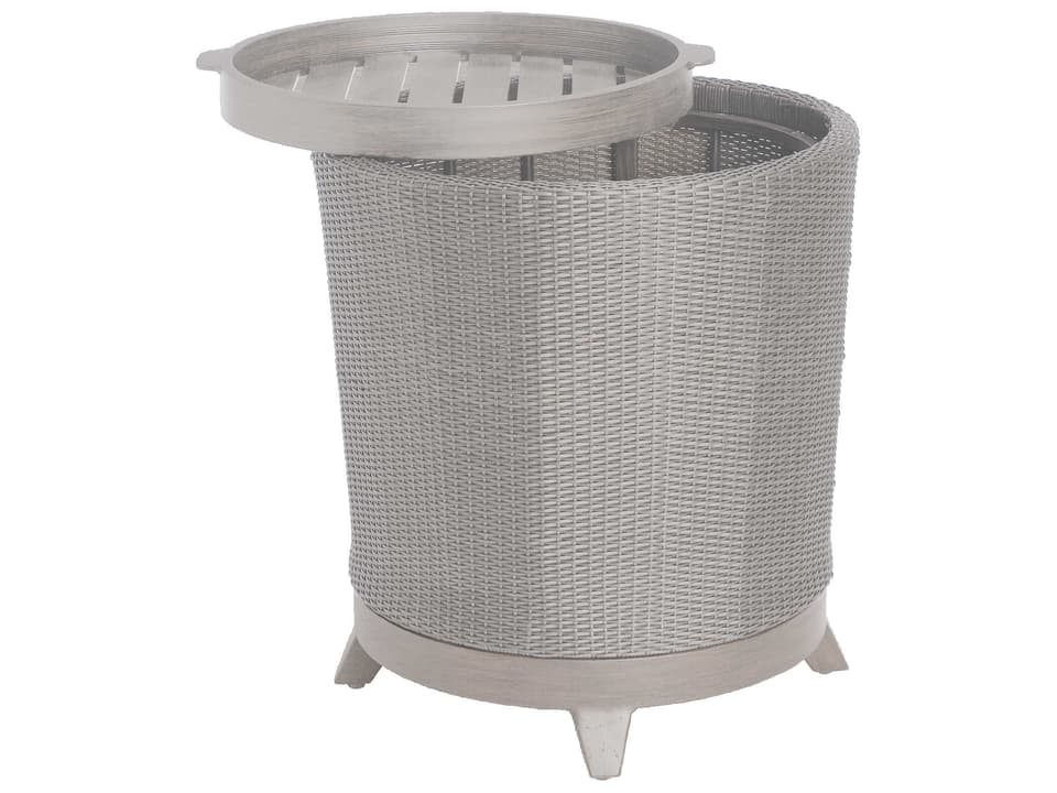 Halo Wicker Round End Table with Removable Tray in Oyster