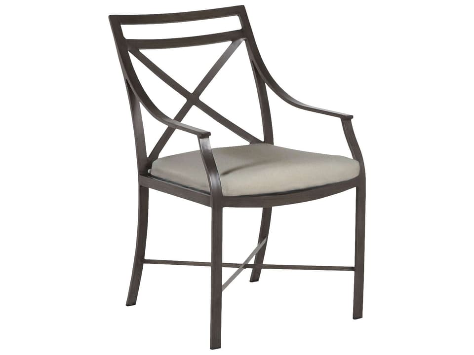 Monaco Wrought Aluminum Dining Armchair with Linen Dove Cushions