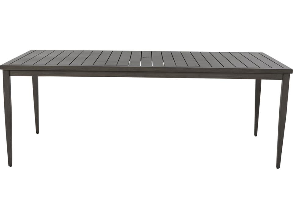 Brookside Aluminum Rectangular Dining Table with Umbrella Hole in Oak