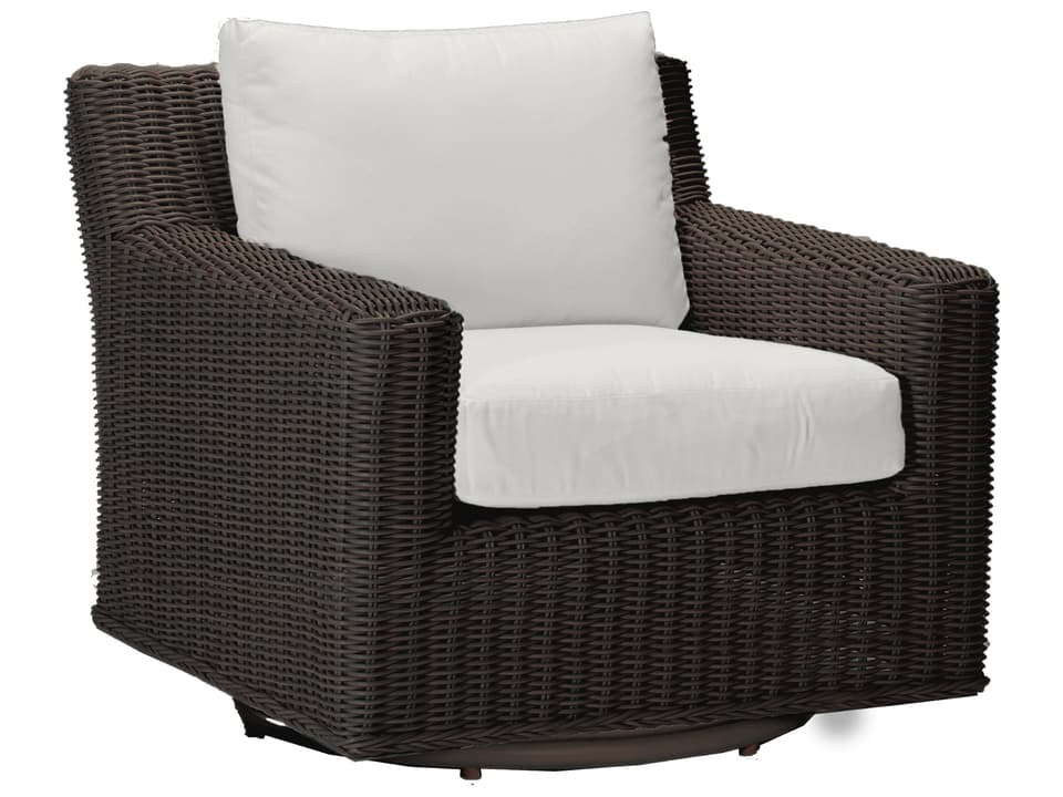 Rustic Wicker Cushion Swivel Lounge Chair