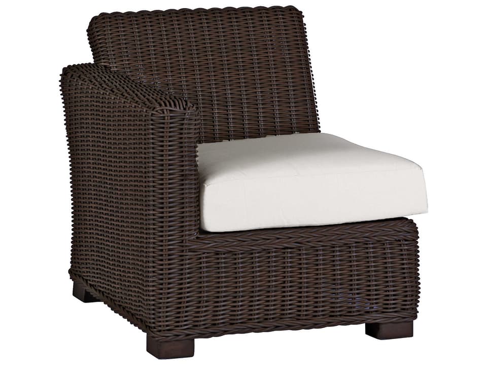 Rustic Wicker Left Arm Facing Outdoor Lounge Chair with Cushion