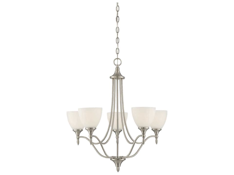 5-Light Herndon Chandelier in Satin Nickel with White Frosted Glass