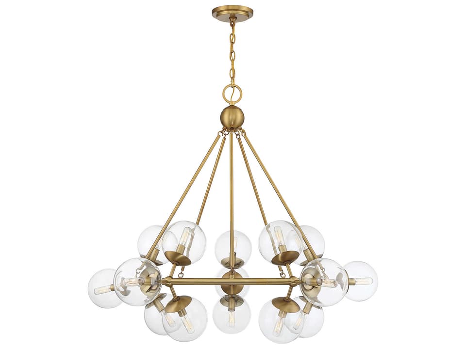 15-Light Orion Chandelier in Warm Brass with Clear Glass