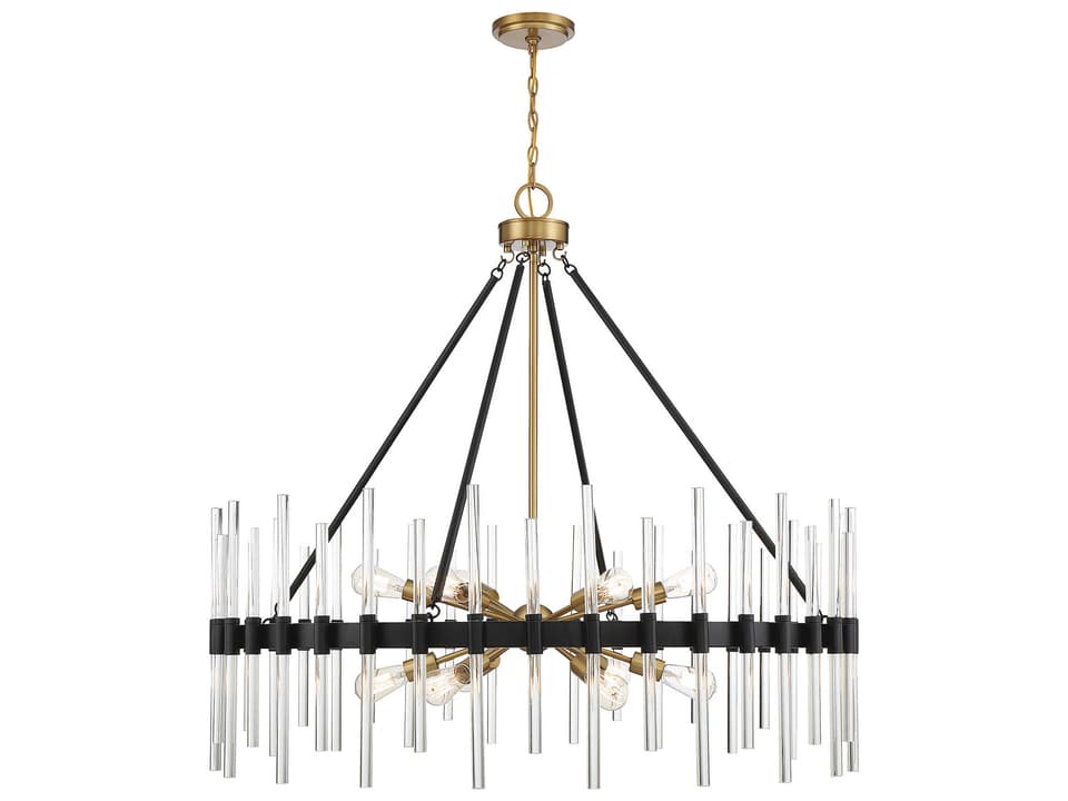 12-Light Santiago Chandelier in Matte Black with Warm Brass Accents