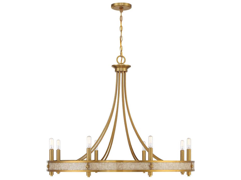 8-Light Camden Chandelier in Warm Brass with Shell Accents