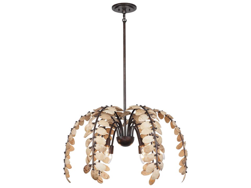6-Light Grecian Chandelier in Champagne Mist with Coconut Shell