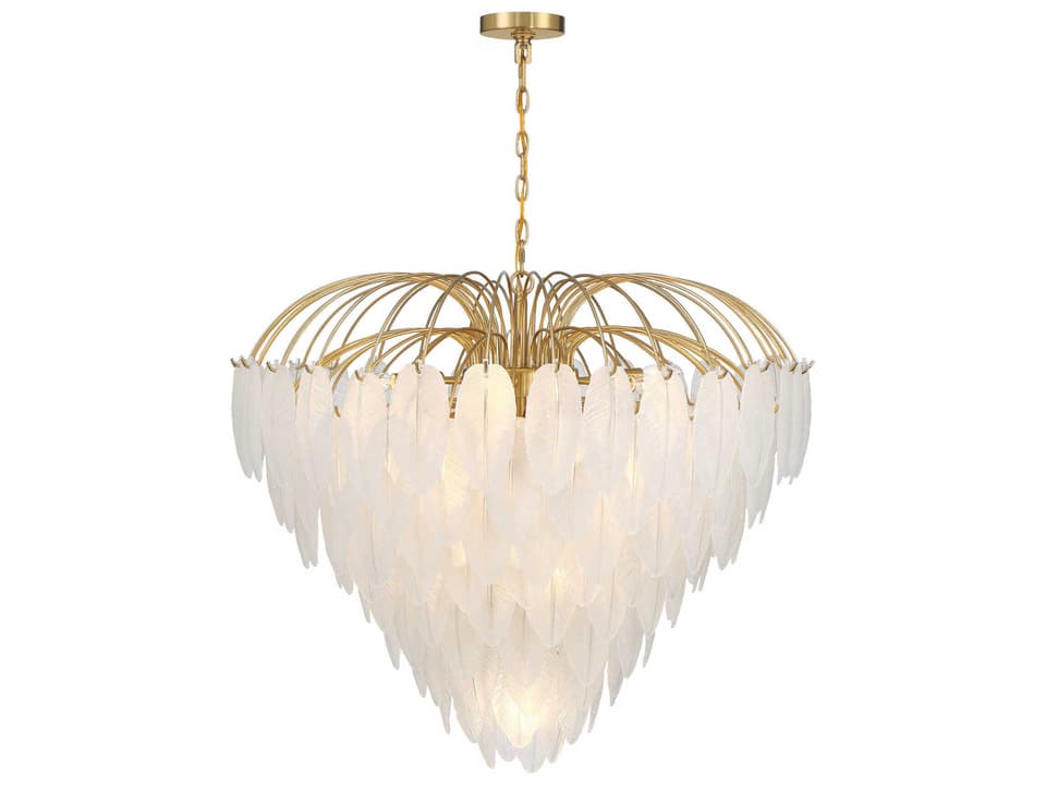 15-Light Boa Chandelier in Warm Brass with Frosted Glass Feathers