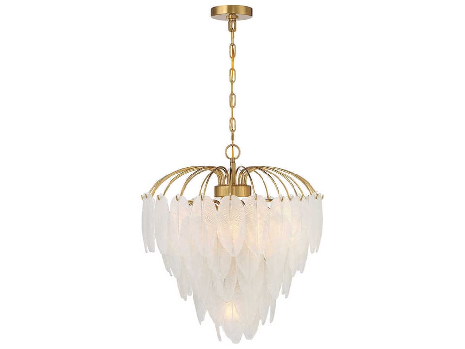 6-Light Boa Chandelier in Warm Brass with Frosted Glass